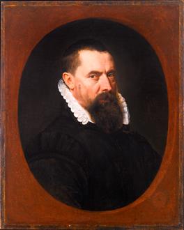 Adriaen Thomasz.  Key Portrait of a Bearded Gentleman, Bust-Length, in a Black Doublet with a White Lace Ruff